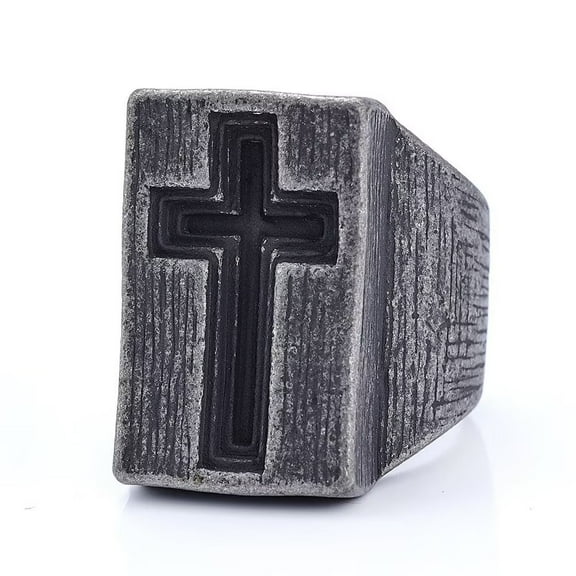 PAMTIER Men's Stainless Steel Vintage Punk Gothic Biker Cross Ring Size 7
