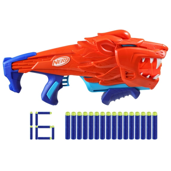 Nerf Wild Lionfury, Easy Play Dart Blaster with 16 Elite Darts, Ages 6 & Up Kids Toys for Outdoor Summer Games Ages 6 and Up