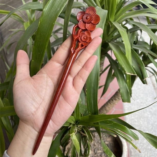 Horquilla antigua tallada en madera de sándalo rojo lobular, placa para el cabello, artesanías de madera pulida a mano, regalos antiguos de caoba