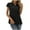 Black, variant on Women's Short Sleeve Button Up Blouse Spring Summer Solid Color Chiffon Loose V Neck Pullover Sleeved Top Black M