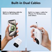 Yoobao Mini Power Bank 22.5W Fast Charging with LED Display, 10000mAh Portable Charger with Built-in Cables, 3 Outputs 1 Input Battery Pack Compatible with iPhone 16 15 iPad Samsung, White