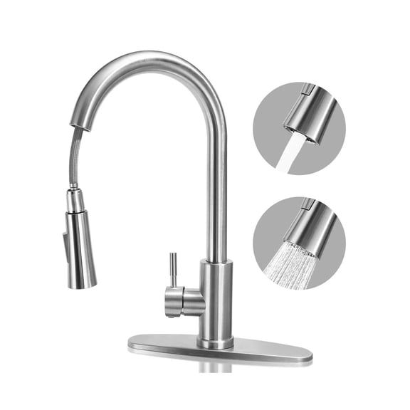 SUGIFT Kitchen Faucet with Pull Down Sprayer and Dual-Function High Arc Spout for 1 or 3 Hole Sinks, Silver