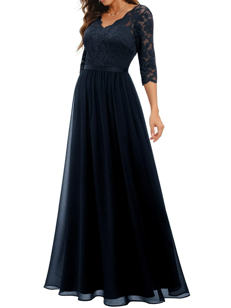 princess polly baby blue dress Sunisery Womens Formal Bridesmaid Dress Patchwork Lace V Neck Evening Party  Ball Gown Prom Cocktail Dresses