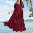thumbnail image 2 of WTOBBY Women's Summer Dress Casual Loose Long Beach Vacation Dresses Short Sleeve Solid Color, Easy and Breezy for Daily Wear,Wine XL, 2 of 5