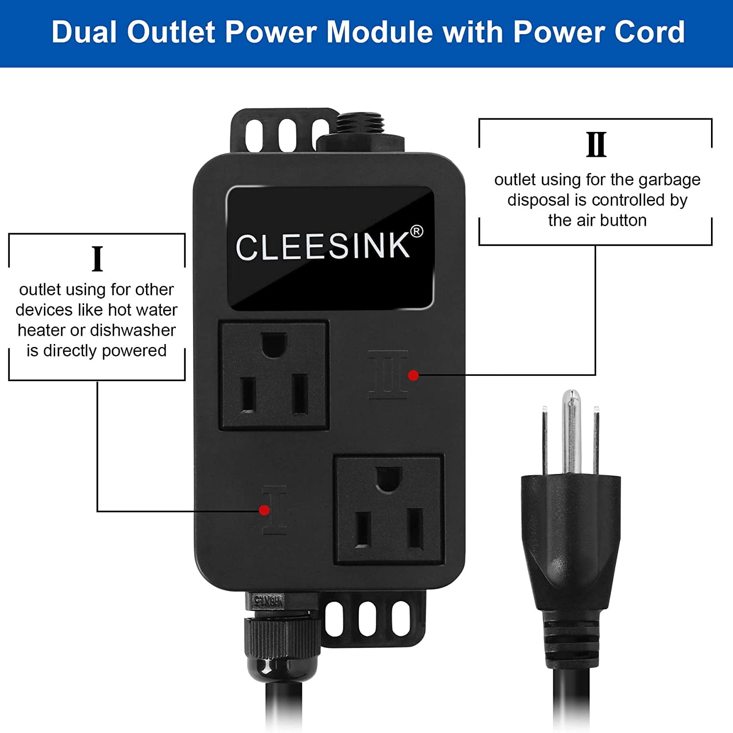Garbage Disposal Air Switch Kit Dual Outlet Sink Top Waste Disposer On/Off Switches with ABS Power Module Long Stainless Steel Polished Button by