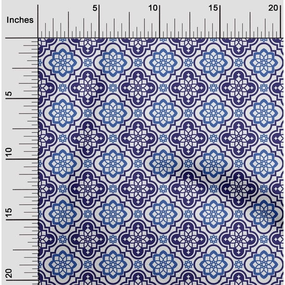 oneOone Cotton Cambric White Fabric Floral & Tiles Moroccan Quilting Supplies Print Sewing Fabric By The Yard 56 Inch Wide