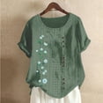 thumbnail image 2 of RKSTN Blouses pour Femmes Été Mode Floral Imprimé Manches Courtes Col Rond Chemises Polyvalentes Boutons Respirants en Vrac Grande Taille Maille Tops, 2 of 3