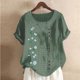 thumbnail image 2 of Blusas de Manga Corta para las Mujeres Impreso Cómodo Suelto Botón Corte Cerradura Casual Cuello Redondo Superior, 2 of 3