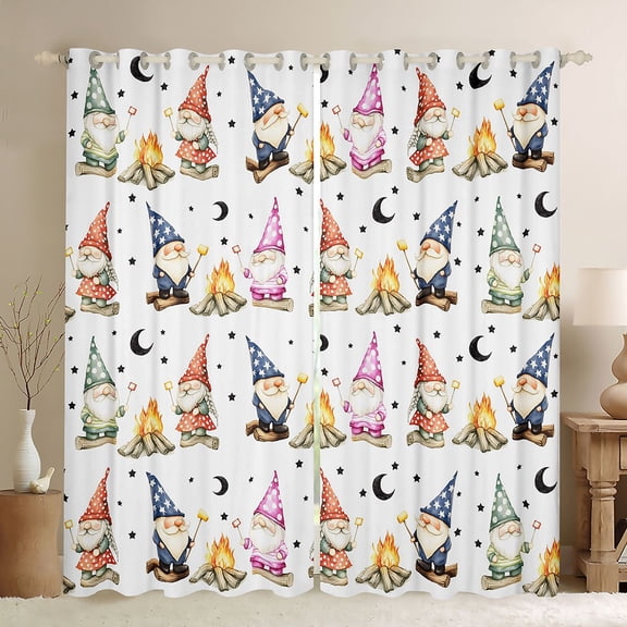 Homewish Cute Gnome Kitchen Curtains For Kids,Kawaii Cartoon Themed Black Out Curtains Pack of 2 (42x63 Each),White