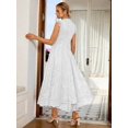 thumbnail image 2 of White Vintage Lace A-Line Midi Dress With High Neck And Cap Sleeves For Wedding Party Graduation, 2 of 6