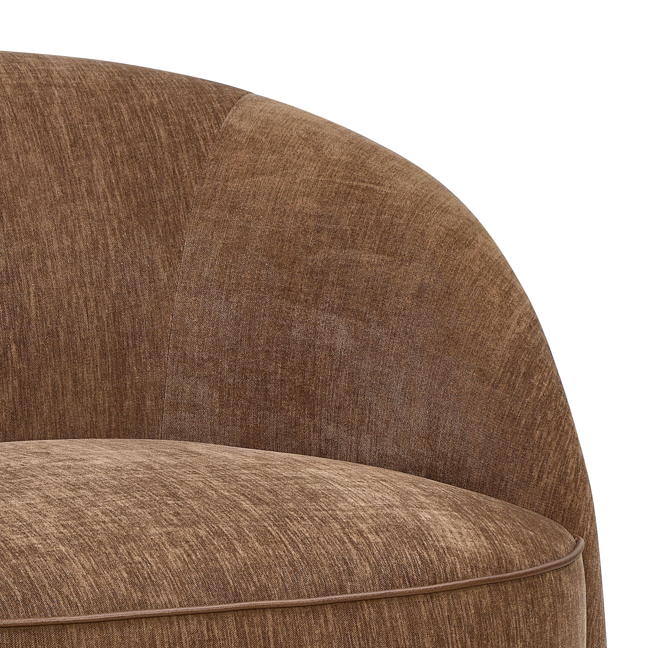 Beautiful Georgiana Swivel Chair by Drew Barrymore, Chocolate with Faux Leather Piping