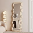 thumbnail image 3 of BOJOY Full Length Irregular Wavy Mirror 63"x24", Arched Floor Mirror Standing Hanging or Leaning Against Wall for Bedroom, Flannel Wrapped Wooden Frame -Light Coffee, 3 of 8