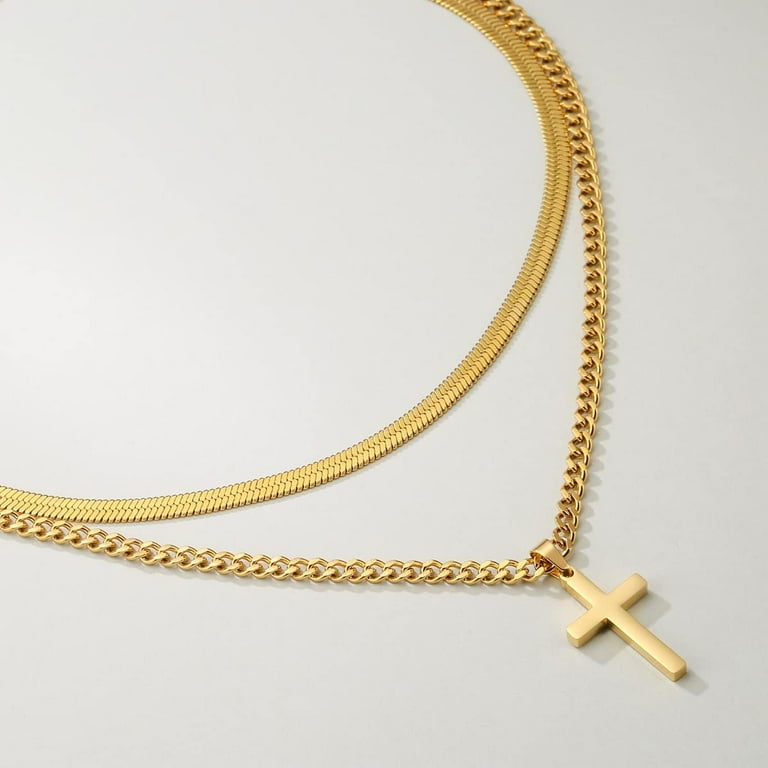 Apsvo Cross Necklace for Men Stainless Steel Layered Cuban Apsvo Cross Necklace for Men Stainless Steel Layered Cuban