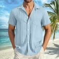thumbnail image 2 of Hawaiian Bowling Shirts for Men Short Sleeve Lapel Neck Solid Color Blouse Daily Wear Lapel Neck T Shirt Lightweight Funny Beach Shirts Work Shirts for Men, 2 of 5