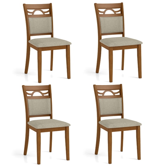 Gymax Dining Chairs Set of 4 w/Rubber Wood Frame Padded Seat & Backrest for Kitchen