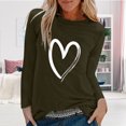 thumbnail image 3 of Women T-shirt Heart Print Crew Neck O-Neck Long Sleeves Solid Color Streetwear Spring Autumn Loose Fit Printed Blouse for Daily Wear, 3 of 7