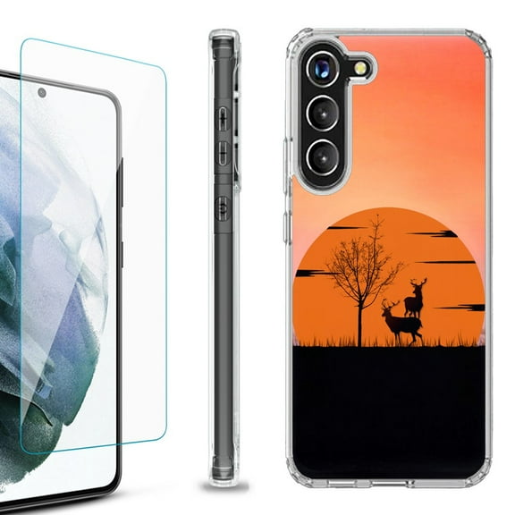 OneToughShield ® for Samsung Galaxy S23  S23 Plus 5G Shockproof Bumper Phone Case, with Tempered Glass Screen Protector - Sunset Deer