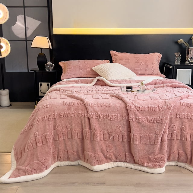 PRETXORVE Solid-Color Soft Carved Floral Designs Multi-Functional Flannel Coverlet