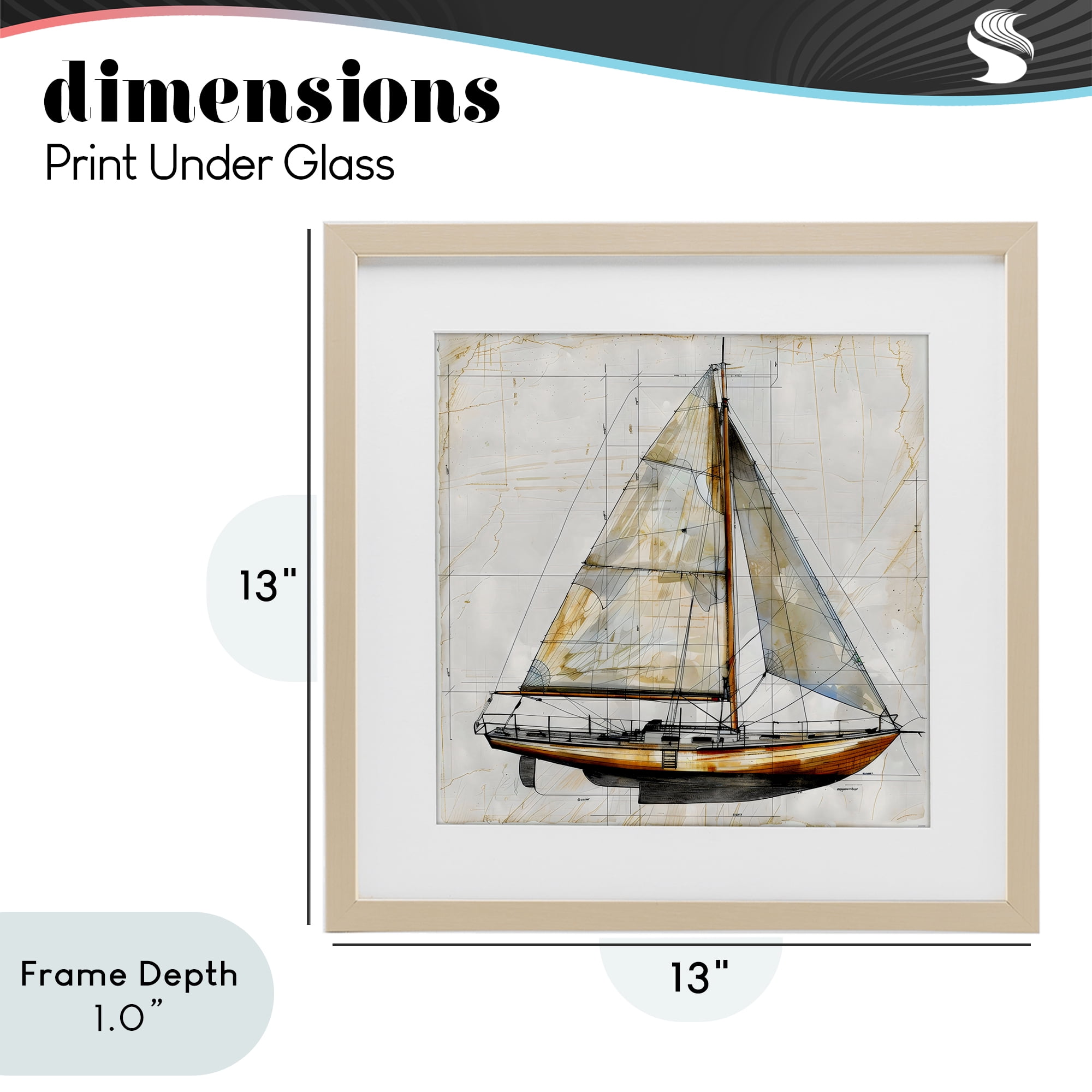 Stupell Industries Vintage Sailboat Drawing Blueprint Birch Framed Print Under Glass, design by Creative Studio