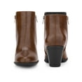 thumbnail image 2 of BLISSFUL STEP Women's Ankle Boots Mid Height Chunky Heel Round Toe Double Zipper Booties Brown 9, 2 of 7