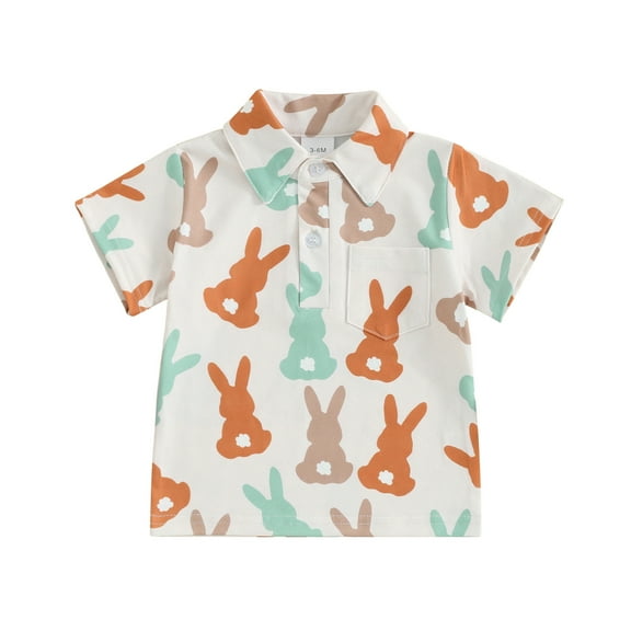 Suealasg Kids Boys Easter Clothes Little Boys Short Sleeve Bunny Shamrock Print Shirt Summer Easter Holiday Tops 1-6 Years