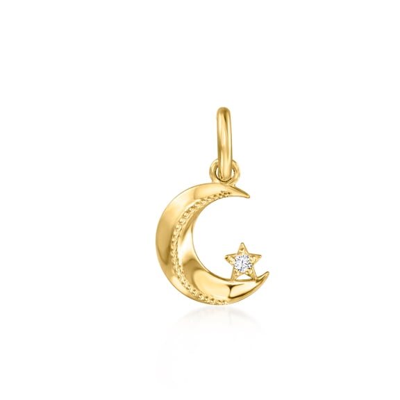 Pure Collection by Ross-Simons 14t Yellow Gold Crescent Moon and Star Charm With Single Diamond, Women's, Adult
