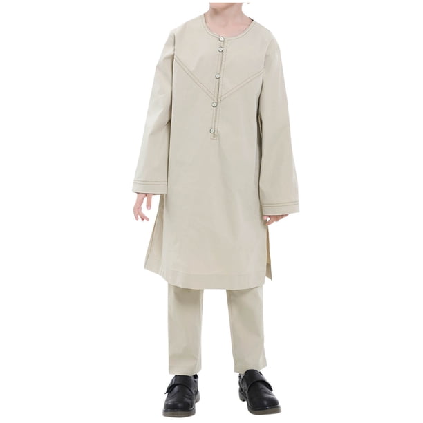 Odeerbi 4-13 Años Niños Albornoz Musulmán Con Pantalones Largos Conjunto Trajes Musulmanes Albornoz Árabe Manga Larga Camisa Larga Conjuntos Albornoz
