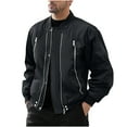 thumbnail image 2 of RYDCOT Men Casual Cardigan Solid Color Long Sleeve Stand up Collar Zipper Cardigan Workwear Jackets Black XXL(XXL), 2 of 9