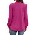 thumbnail image 4 of Camisas de Larga para Mujer, Blusas de Cuello Alto con Pliegues Delanteros, Ropa Informal Elegante para Otoño. Rosa Roja XXL, 4 of 5