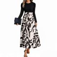 thumbnail image 1 of Women's dress autumn and winter striped patchwork waist slim A-line maxi dress White XXL, 1 of 4