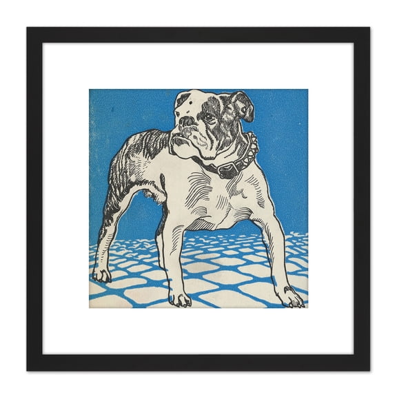 Jung Bulldog Lithograph Drawing 8X8 Inch Square Wooden Framed Wall Art Print Picture with Mount