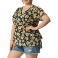 thumbnail image 5 of Agnes Orinda Summer Tops for Women 2024 Plus Size V Neck Short Sleeve Layered Casual Floral Blouse 4X Navy Blue, 5 of 8