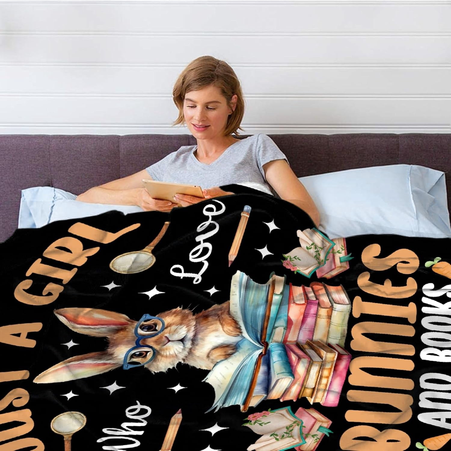 Just a Girl Who Loves Bunny Blanket Gifts for Bunnies Lovers Girls Women Kids Warm Soft Throw Cozy Blankets for Bed Couch Gift for Birthday Graduation 40"x50" for Kids