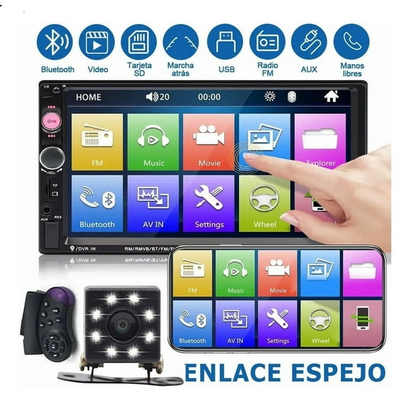 Autoestéreo 2 Din Con Pantalla Táctil 7 pulgadas Y 8 Led Cámara HIVOZ 7 pulgadas