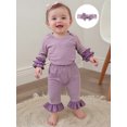 thumbnail image 4 of Rovasas Baby Girls Fall Outfit Ruffles Striped Print Romper and Pants Headband, 4 of 9