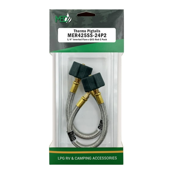 Marshall Excelsior MER425SS-24P2 Thermo Pigtail, 1/4" Inverted Flare X QCC with Braided Stainless Steel Hose - 24", Pack of 2