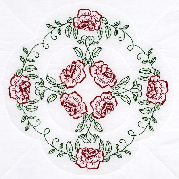Jack Dempsey Stamped White Quilt Blocks 18"X18" 6/Pkg-Circle Of Roses