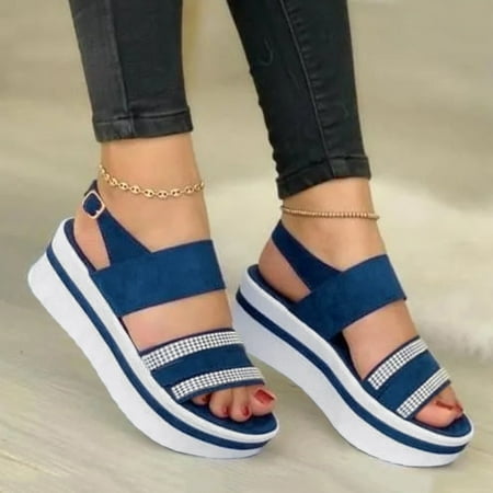 

MIASHUI shoes for women Ladies Fashion Suede Rhinestone Fish Mouth Platform Buckle Sandals