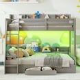thumbnail image 4 of Euroco Twin over Full Bunk Bed with Shelves and Drawer for Kids Teens, LED Light and USB Charging Station, Gray, 4 of 13