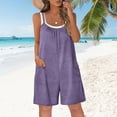 thumbnail image 2 of QATAINLAV Summer Rompers for Women Sleeveless Adjustable Strap Onesies Shorts Cotton Casual Wide Jumpsuits with Pockets Purple L, 2 of 7