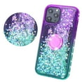 thumbnail image 3 of SOGA Rhinestone Liquid Quicksand Cover Cute Girl Phone Case Compatible for Apple iPhone 12 Pro Max Case, with Embedded Ring for Magnetic Car Mounts and Lanyard - Purple/Teal, 3 of 5