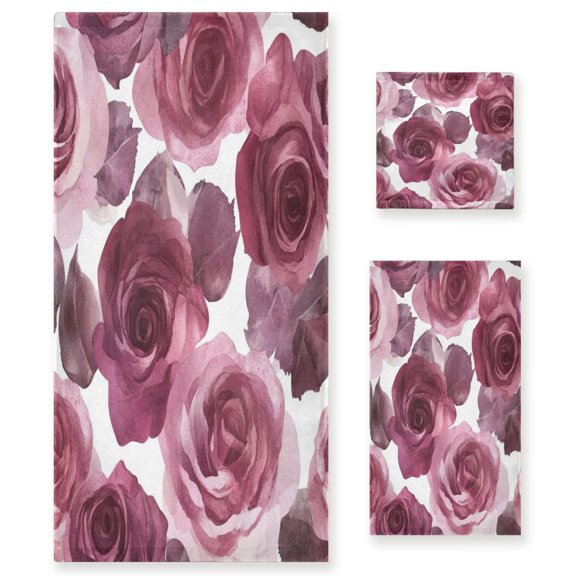 Three-Piece Towel Set Face Towel Towel Set Hand Towel Bath Towel Cotton Bath Towels Bath Towel Sets Hand Bath Towels Maroon Roses