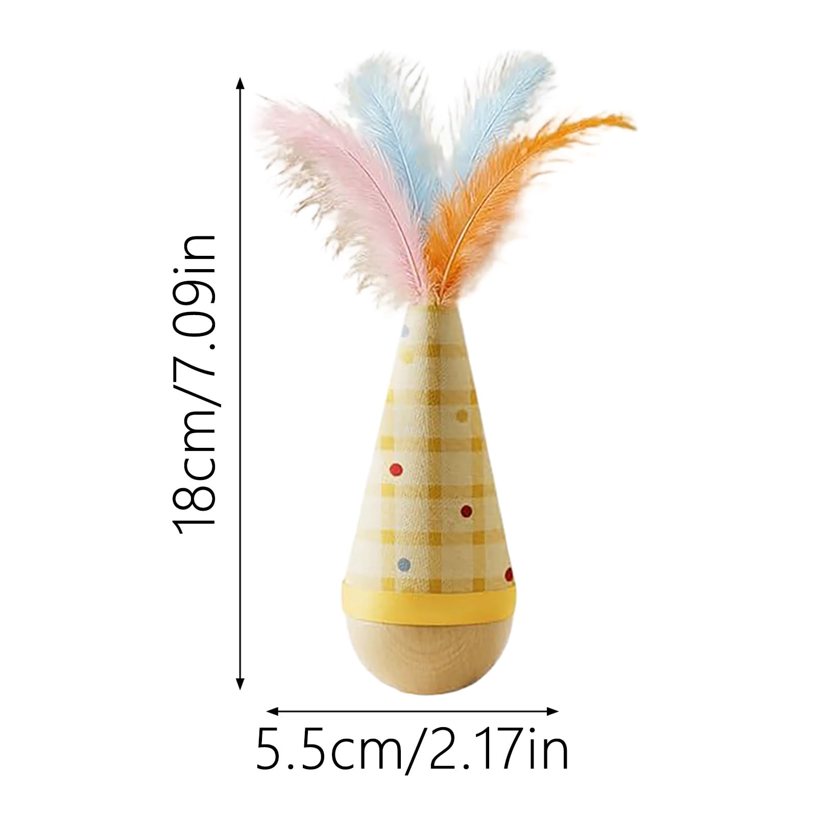 Wooden Interactive Cat Toy Tumbler Wobble Toy for Indoor Cats, Self Righting Chaser with Orange Feather, Wood Interactive Play for Boredom Relief and Exercise