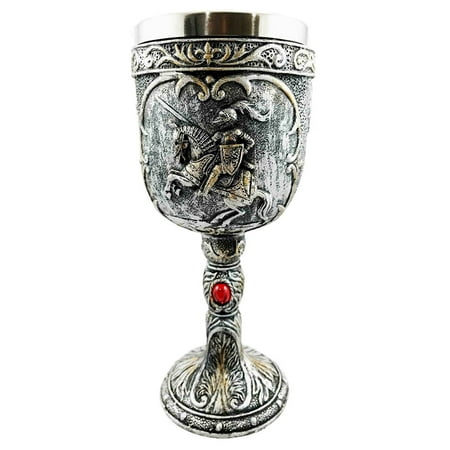 Tribeca Polished Steel - Medieval Horse Knight Chivalry Royal Design Wine Drink Goblet Chalice Figurine, This goblet is made of fine polyresin and stainless steel, hand painted and polished. By Gifts & Decors