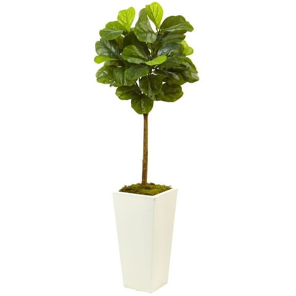 Nearly Natural 4.5' Fiddle Leaf Fig Artificial Plant in White Planter, Green