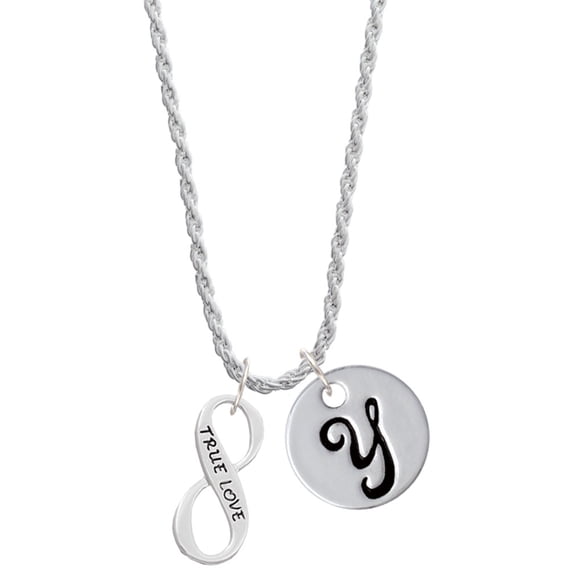 Delight Jewelry Silvertone True Love Infinity Sign Silvertone Script Initial Disc - Y - Charm Necklace, 20"+3"