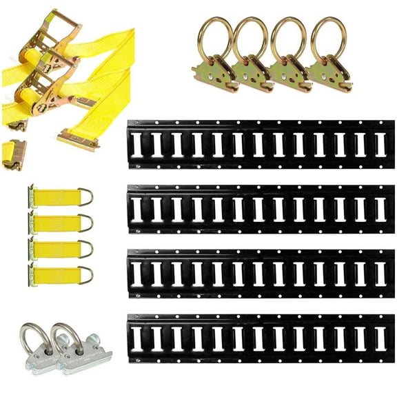DC Cargo Mall E Track Tie-Down Kit - 16 Pieces: 4 ft Black E-Track Rails & E Track Tie-Down Accessories