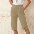 thumbnail image 2 of Inleife Women's Fashion Solid Color Capri Pants Casual High Waist Cropped Trousers with Pockets And Slit Hem Khaki XL, 2 of 6