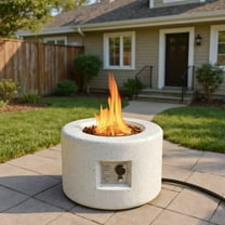 Resenkos Fire Pit, Outdoor Smokeless Fire Pit,Round Terrazzo Propane Gas Fire Pit with Hideaway Tank Holder and Lava Rocks