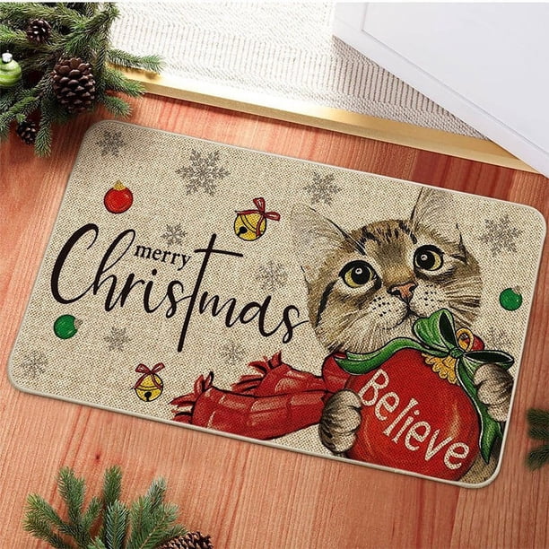 Xihbxyly Felpudo Navideño, Decoración Navideña, Fibra de Poliéster Antideslizante, para Uso En Interiores y Exteriores, para La Entrada Del Salón, Alfombra de Bienvenida Festiva, Alfombra para El Pas